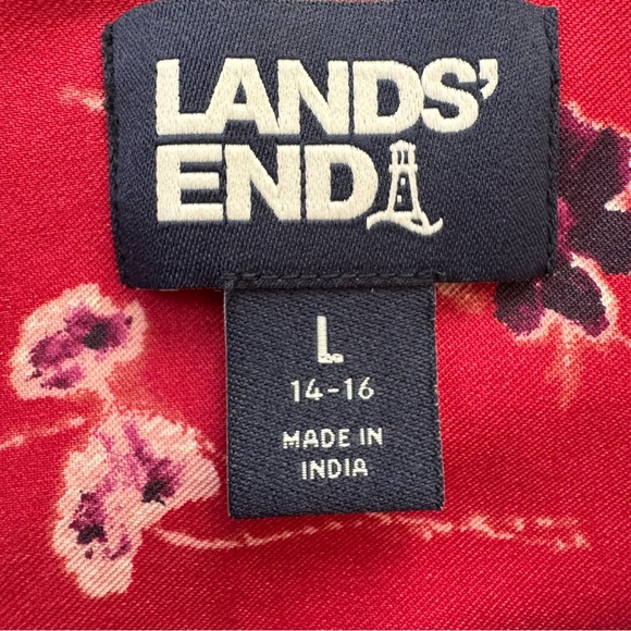 Lands End Women’s Long Sleeve Popover Reddish Pink Floral Size Large - Picture 6 of 11
